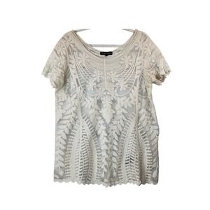 Knapp Studio Sheer Lace Top XL White Boho Cottagecore Feminine Layering Pullover
